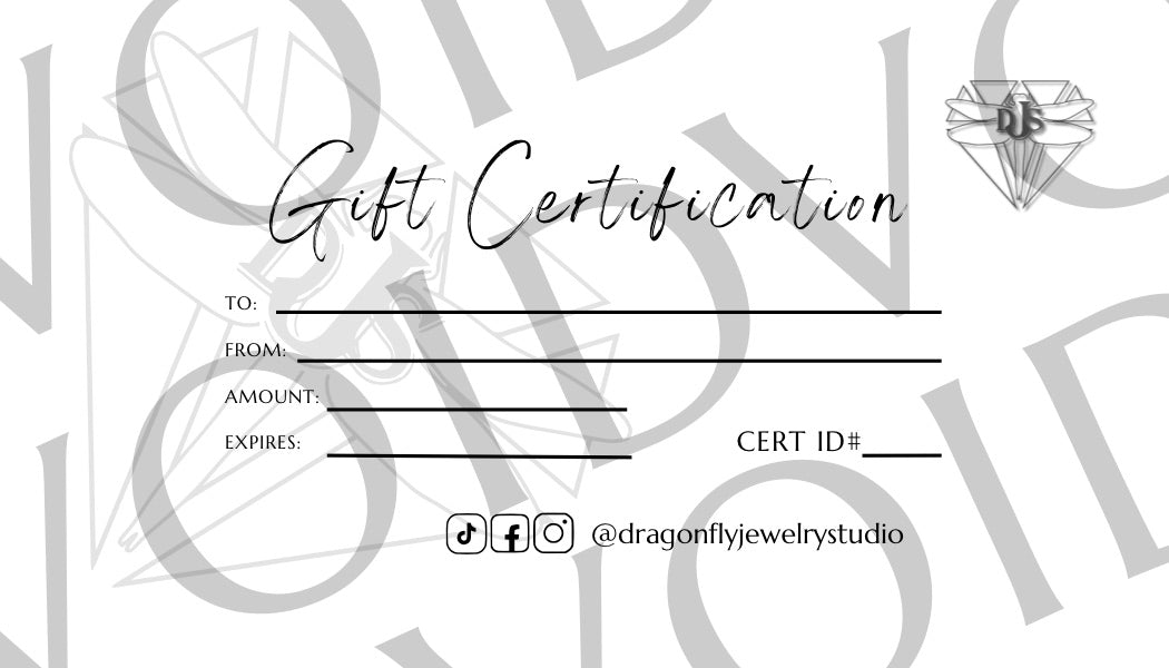 Dragonfly Jewelry Studio Gift Certification