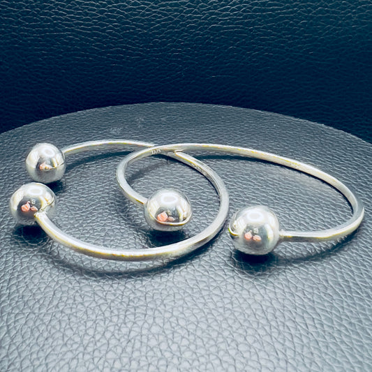 Silver Cuff Bracelet with Ball Ends