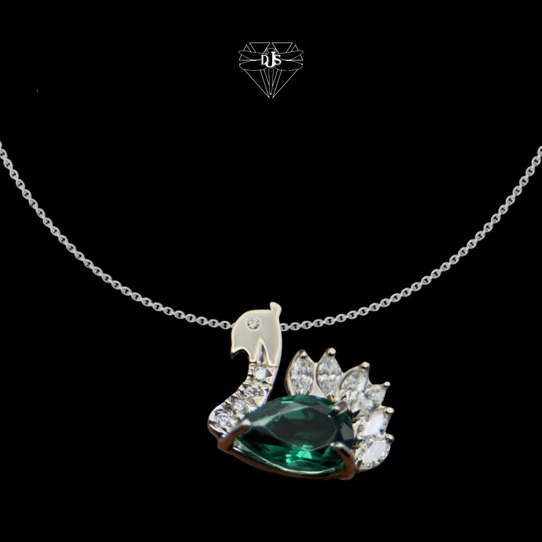 Peacock Teal Tourmaline Pendant | 14K White Gold