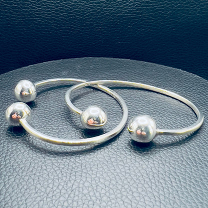 Silver Cuff Bracelet with Ball Ends