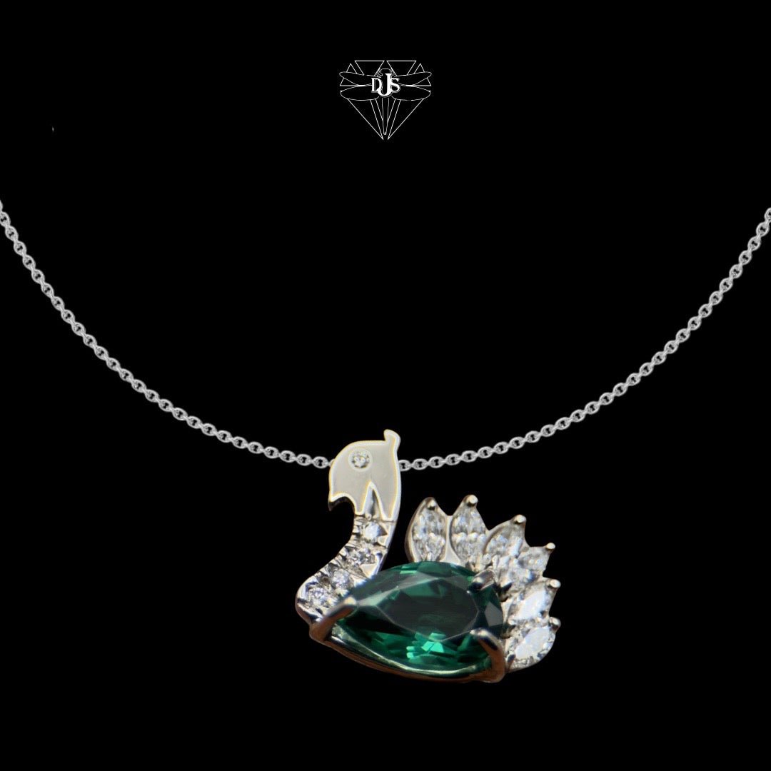 Peacock Teal Tourmaline Pendant | 14K White Gold